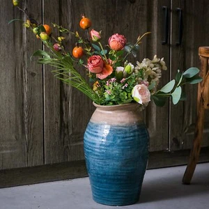 Blue Floor Vase, Ceramic Glazed Large Vase, Modern Farmhouse Home Decor, Big ... - Picture 1 of 9
