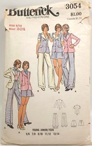 Vintage 1970s Wide Leg Pants Skirt Jacket Simplicity Pattern 3054 Teen Size 9/10 - Picture 1 of 2