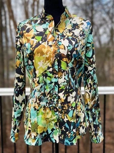 NEW Etcetera Womens Long Sleeve Floral Cotton Stretch Shirt Multicolor Size 6 - Picture 1 of 6