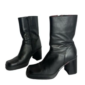 Y2K Tommy Hilfiger Botas de Cuero Negro Punta Cuadrada Tacón Grueso Para Mujer Talla 6.5 M - Imagen 1 de 15