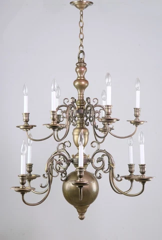 Waldorf Astoria 12 Arm Bronze Colonial Chandelier Bird & Fish Motif Cover