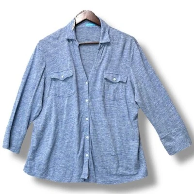 Top para mujer J. McLaughlin XL Brynn azul mezcla de lino náutico verano clásico chic Foto 1 de 4