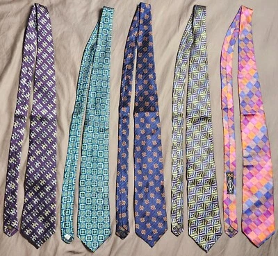 Lot of 5 XMI Men's Ties Multicolor Geometric All Silk Handmade in USA - Image 1 of 4