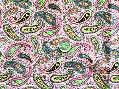 Paisley Cotton Fabric on a Pink Background 1 Yard Piece X WOF - Image 1 of 3