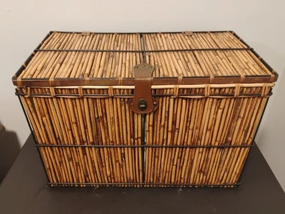 Baúl de almacenamiento de bambú vintage 23 x 12,5 x 15,5 Foto 1 de 4