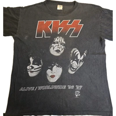 Vtg Genuine 1996 KISS Alive Worldwide Tour '96 - '97 Blk T Shirt  Sz XL Catalog - Image 1 of 4