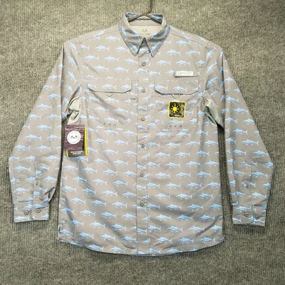 Realtree Fishing Shirt Mens Small S Gray Fish All Over Print Button Down Vented - Image 1 of 4