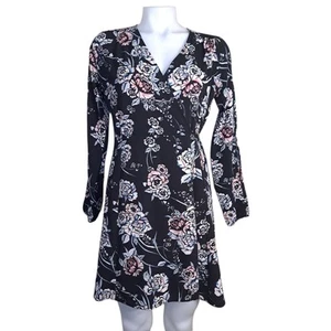 Sophia & Zeke Damen Wickelkleid Langarm schwarz/bunt geblümt Gr. M - Bild 1 von 15