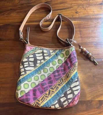 Fossil Crossbody Purse Multi-Colored Animal Prints w Beaded Key Charm - Image 1 of 4