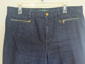 Pantalones de mezclilla LRL Lauren Jean Co lavados oscuros para mujer talla 14 bolsillos con cremallera vestido oficina fecha - Imagen 1 de 11