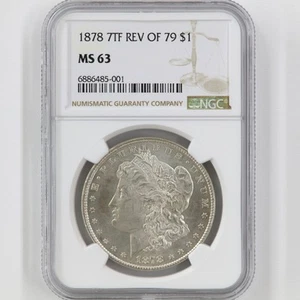 1878 (P) Morgan Silver Dollar 7 Feathers Reverse of 79 NGC MS 63 See Pics A063 - Picture 1 of 5