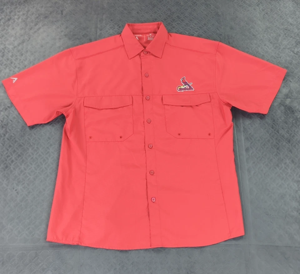 St Louis Cardinals Shirt Fishing Antigua Button Up Pockets Wicking Men Medium - Image 1 of 4