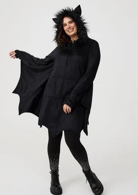 Torrid Black Bat Halloween Hooded Dress Lounge Fleece Costume Size 3/3X NWT - Image 1 of 4