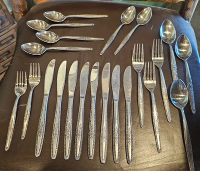 Vtg Interpur Stainless Steel  Single Rose Korea Flatware Silverware 22 pieces - Image 1 of 4