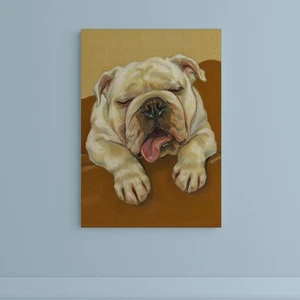 English Bulldog Couch Sleeping Oil Painting Wall Art Animals Canvas Painting - Picture 1 of 2