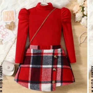 SHEIN | Fall Preppy Plaid Outfit For Toddler Size 6 RED - Picture 1 of 7
