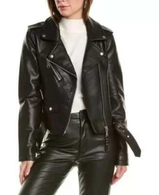 NUEVO CON ETIQUETAS Rebecca Minkoff Mujer Talla L Negro Imitación Cuero Moto Chaqueta Motociclista Grunge Foto 1 de 4