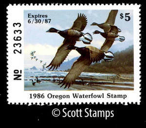 OR3 1986 Oregon Duck Stamp - MNH - Pacific Brant - Artist: Michael Sieve - Picture 1 of 1