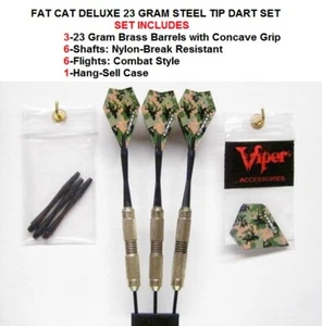 Darts Fat Cat Deluxe 23 gram Steel Tip Dart Set with Combat Camouflage Flights - Picture 1 of 5