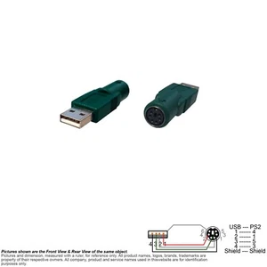 Adapter USB PS/2 PS2 Keyboard Mouse A Male Mini Din 6 Pin Female Green - Picture 1 of 4
