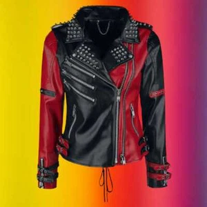 Mens Black/Red Leather Motorcycle Jacket Genuine Cowhide Biker Leather Jacket - Bild 1 von 3