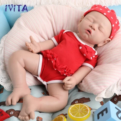 IVITA 17" Sleeping Silicone Reborn Baby Girl Newborn Full Body Floppy Silicone Doll
