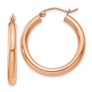 3mm Classic Hoop Earrings in Real 14k Rose Gold - Picture 1 of 7