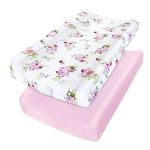 Changing Pad Cover for Girls 2 Pack, Lovely Print changing pad sheet Floral - Picture 1 of 7