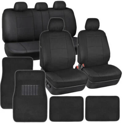 Juego de fundas y alfombrillas de cuero PU para asientos de auto interior completo para auto camión SUV Foto 1 de 4