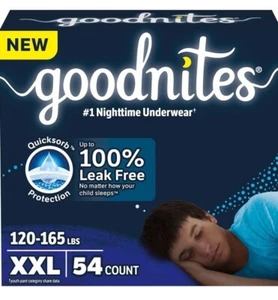 NEW XXL Boys Goodnites 54 Count Pull-Ups 120-165+ LBS Largest Size ABDL - Picture 1 of 9