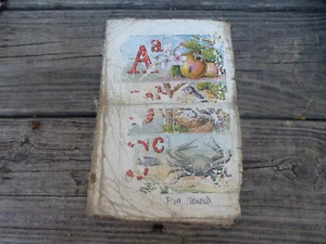 Antico primer scuola alfabeto storia gatto e topo su tessuto panno cotone - Foto 1 di 8
