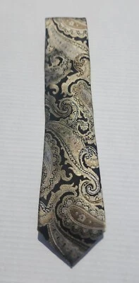JONES NEW YORK 100% 真丝黑色/金色/银色佩斯利领带  — 第 1/4 张图片