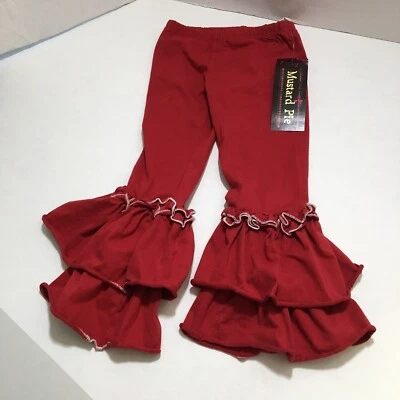 Mustard Pie Paradiso Leggings 4T Red Cream Ruffle Gathers Valentines Day New - Image 1 of 3