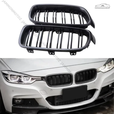 For BMW 3 Series F30 F31 M3 2012-19 Real Carbon Bumper Grill Front Kidney Grille Foto 1 de 3