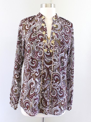 Camicetta tunica Michael Kors stampa paisley catena pizzo collo taglia XS oliva