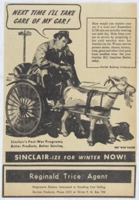 Vintage 1944 SINCLAIR Gas Gasoline Goat Newspaper Print Ad - Image 1 of 2