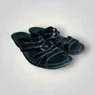Josef Seibel Slip On Open Toe Black Patent Leather Sandal Sz 38Eur 75 Us