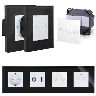 Touch Lichtschalter Steckdose Wechselschalter WiFi Glas Schwarz Weiß Luxus-Time - Bild 1 von 4