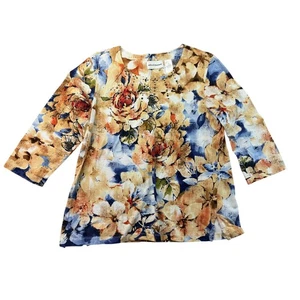 Alfred Dunner Bluse Damen Medium Pullover mit Blumenverzierung 3/4 Arm Shirt - Bild 1 von 9