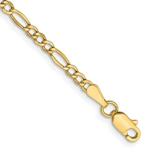10k Yellow Gold 2.5mm Semi-Solid Figaro Chain Bracelet 8" 1.02gm Gift for Mother - Picture 1 of 2