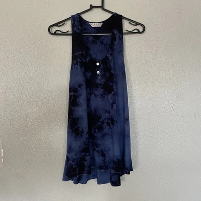 Tryst Blue Navy Tie Dye Racerback Tank Top Medium Rayon Stretch Flowy Scoop Neck - Image 1 of 4