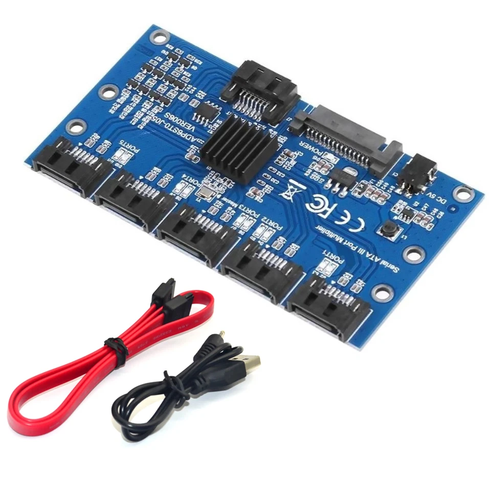 1 To 5 Ports SATA Expansion Card SATA3.0 7PIN Motherboard 6Gbps Riser Card Hub - Image 1 of 4