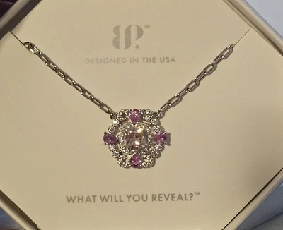 Collar de fiesta bomba copo de nieve diosa cuarzo rosa circonita cúbica en baño de rodio NK11352 Foto 1 de 3