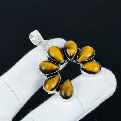 Di Tigre Occhio Gemma Massiccio 925 Argento Sterling Gioielli Mano Ciondolo Per - Immagine 1 di 4