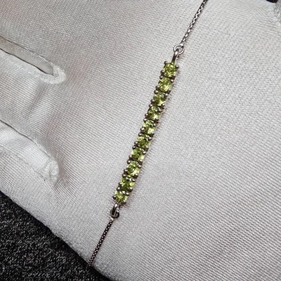 Natural Peridot Tennis Bracelet 1.50ct 925 Sterling Silver Adjustable Slider - Image 1 of 4