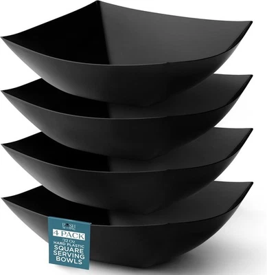 - Cuencos para servir de plástico negro para fiesta (32 oz - paquete de 4) cuencos cuadrados, desechables... Foto 1 de 4