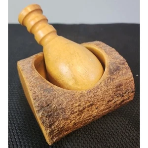 Wooden Log Carved Pre-owned Mortar & Pestle Set Medium Size cottage core witch - Picture 1 of 8