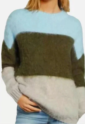 Suéter BP Fuzzy Colorblock XXS Azul Verde Gris Acogedor Suave Pullover Informal Nuevo con Etiquetas Foto 1 de 4