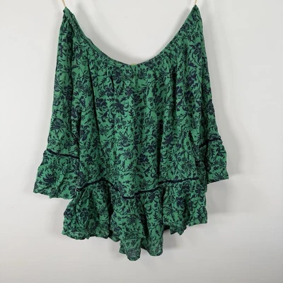 Blusa para mujer Democracy a rayas con hombros descubiertos, verde/negra, talla S con volantes Foto 1 de 4