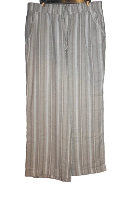 Briggs XL Beige & White Wide Leg Pants Linen Blend Elastic Waist Pockets 32x30 - Image 1 of 2